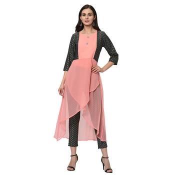 Women's Pink Foil Print Flared Georgette Kurta 2