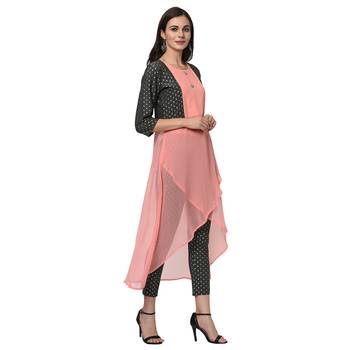 Women's Pink Foil Print Flared Georgette Kurta 5