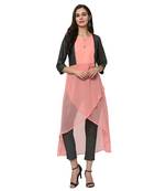 Women's Pink Foil Print Flared Georgette Kurta Pant Set