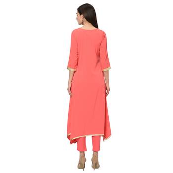 Women's Pink Foil Print Flared Crepe Kurta Pant Set 3