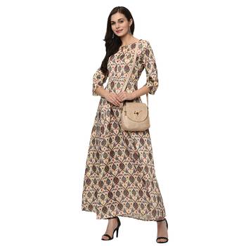 Women's Cream Digital Print Flared Polysilk Kurta 1