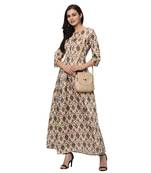 Women's Cream Digital Print Flared Polysilk Kurta
