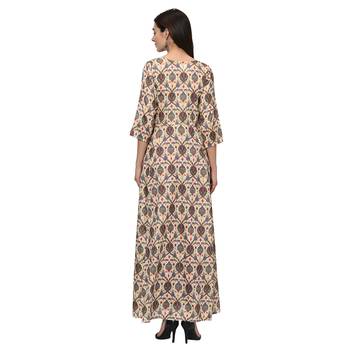 Women's Cream Digital Print Flared Polysilk Kurta 3