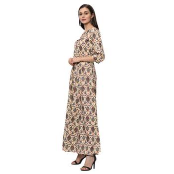 Women's Cream Digital Print Flared Polysilk Kurta 5