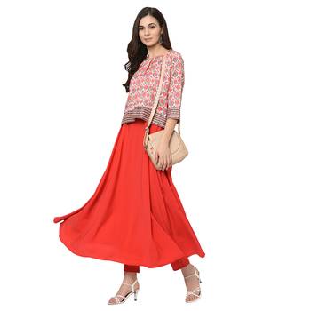 Women's Red Digital Print Flared Crepe Kurta Pant Set 1