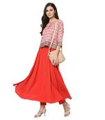 Women's Red Digital Print Flared Crepe Kurta Pant Set
