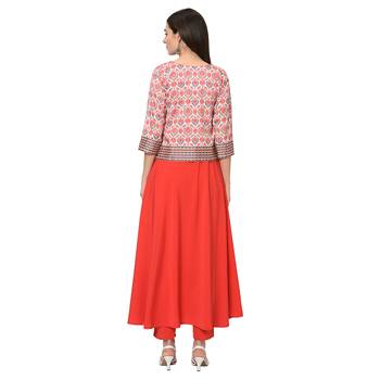 Women's Red Digital Print Flared Crepe Kurta Pant Set 3