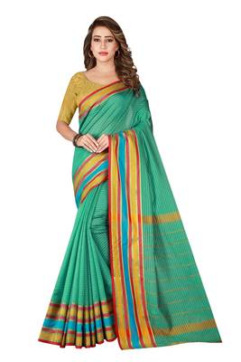 Green woven cotton saree with blouse 1