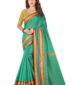 Green woven cotton saree with blouse