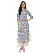 Women's Off White Digital Print Straight Flax Kurta Palazzo Set