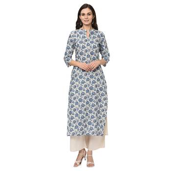 Women's Off White Digital Print Straight Flax Kurta Palazzo Set 2