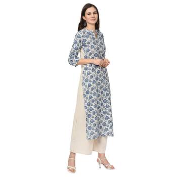 Women's Off White Digital Print Straight Flax Kurta Palazzo Set 5