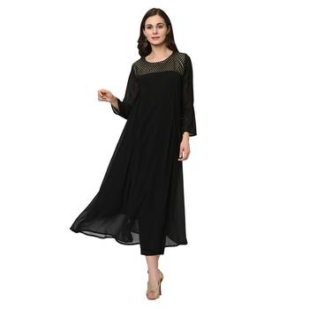 Women's Black Foil Print Flared Georgette Kurta 2