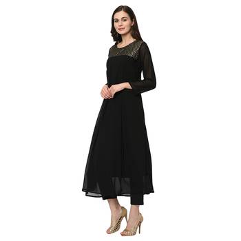 Women's Black Foil Print Flared Georgette Kurta 5