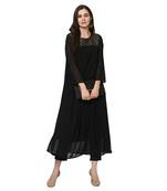 Women's Black Foil Print Flared Georgette Kurta Pant Set