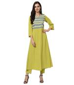 Women's Green Digital Print Flared Crepe Kurta Pant Set
