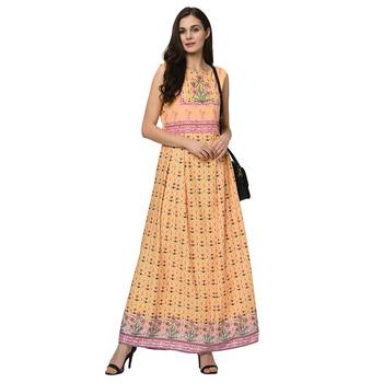 Women's Yellow Digital Print Flared Crepe Kurta 1