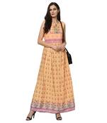 Women's Yellow Digital Print Flared Crepe Kurta