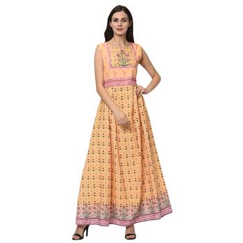 Women's Yellow Digital Print Flared Crepe Kurta 2