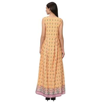Women's Yellow Digital Print Flared Crepe Kurta 3