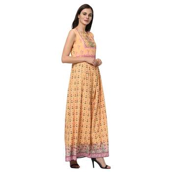 Women's Yellow Digital Print Flared Crepe Kurta 4
