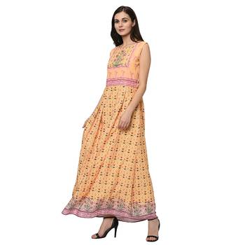 Women's Yellow Digital Print Flared Crepe Kurta 5