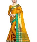 Yellow woven cotton saree with blouse