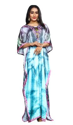 Justkartit Multi Color Digital Printed Satin Silk Long Kaftans Kurtas For Women 1