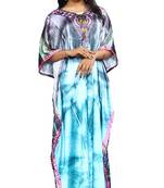 Justkartit Multi Color Digital Printed Satin Silk Long Kaftans Kurtas For Women