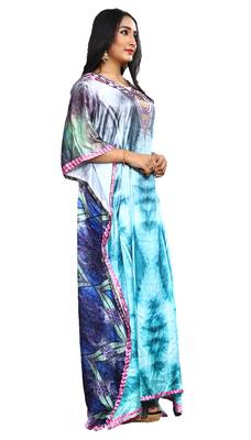 Justkartit Multi Color Digital Printed Satin Silk Long Kaftans Kurtas For Women 2