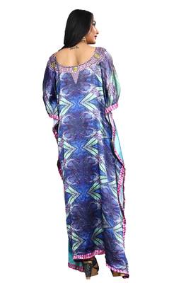 Justkartit Multi Color Digital Printed Satin Silk Long Kaftans Kurtas For Women 3