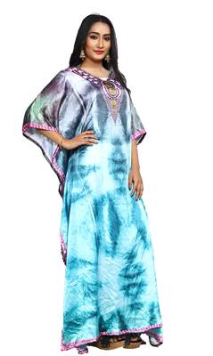 Justkartit Multi Color Digital Printed Satin Silk Long Kaftans Kurtas For Women 4