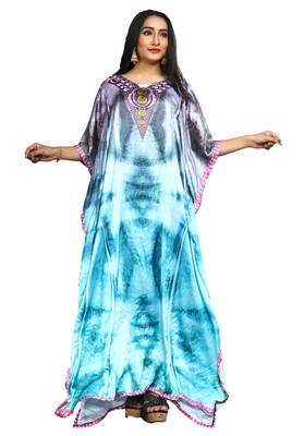 Justkartit Multi Color Digital Printed Satin Silk Long Kaftans Kurtas For Women 5