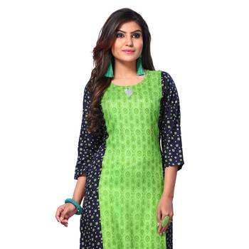 Green printed rayon kurtas-and-kurtis 4