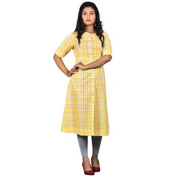 Yellow printed cotton kurtas-and-kurtis 1