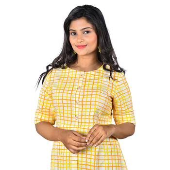 Yellow printed cotton kurtas-and-kurtis 4