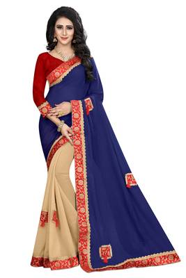 Blue Embroidered Georgette Saree With Blouse 1