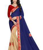 Blue Embroidered Georgette Saree With Blouse