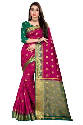 Pink woven pure silk saree with blouse 1