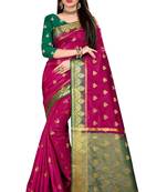Pink woven pure silk saree with blouse