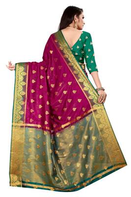 Pink woven pure silk saree with blouse 3