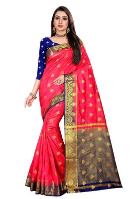Peach woven pure silk saree with blouse 1