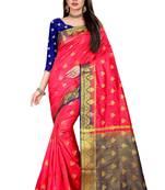 Peach woven pure silk saree with blouse