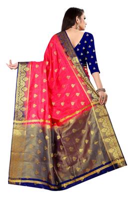Peach woven pure silk saree with blouse 3