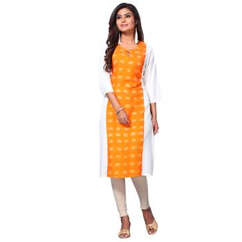 Orange printed rayon kurtas-and-kurtis 4
