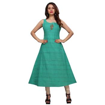 Green embroidered rayon kurtas-and-kurtis 3
