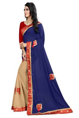 Blue Embroidered Georgette Saree With Blouse 2