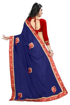 Blue Embroidered Georgette Saree With Blouse 3