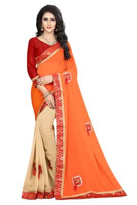 Orange Embroidered Georgette Saree With Blouse 1