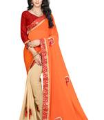 Orange Embroidered Georgette Saree With Blouse